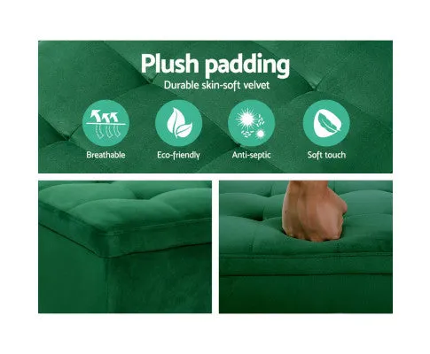 Storage Ottoman Blanket Box Velvet Footstool Rest Chest Couch Toy Green