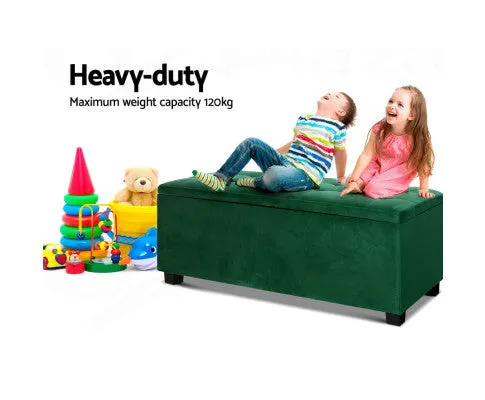 Storage Ottoman Blanket Box Velvet Footstool Rest Chest Couch Toy Green
