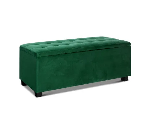 Storage Ottoman Blanket Box Velvet Footstool Rest Chest Couch Toy Green