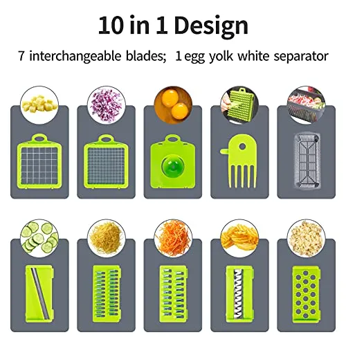 T-GOGO Pro Vegetable Chopper:10-in-1 Mandoline Slicer,Onion Chopper Slicer Dicer,Egg Separator Slicer,Vegetable Chopper Cutter Slicer,Pro Food Chopper Cutter Dicer Slicer with Container for Kitchen