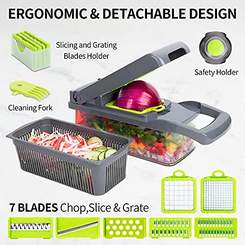 T-GOGO Pro Vegetable Chopper:10-in-1 Mandoline Slicer,Onion Chopper Slicer Dicer,Egg Separator Slicer,Vegetable Chopper Cutter Slicer,Pro Food Chopper Cutter Dicer Slicer with Container for Kitchen