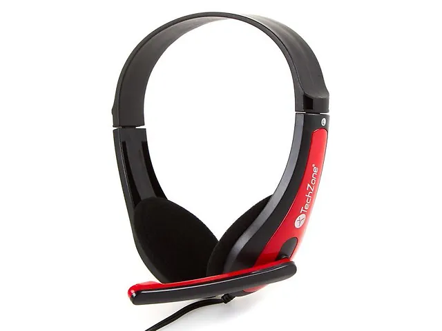 Tech Zone Tz15 Pcaud Audífonos Con Micrófono Alámbrico, Negro/Rojo