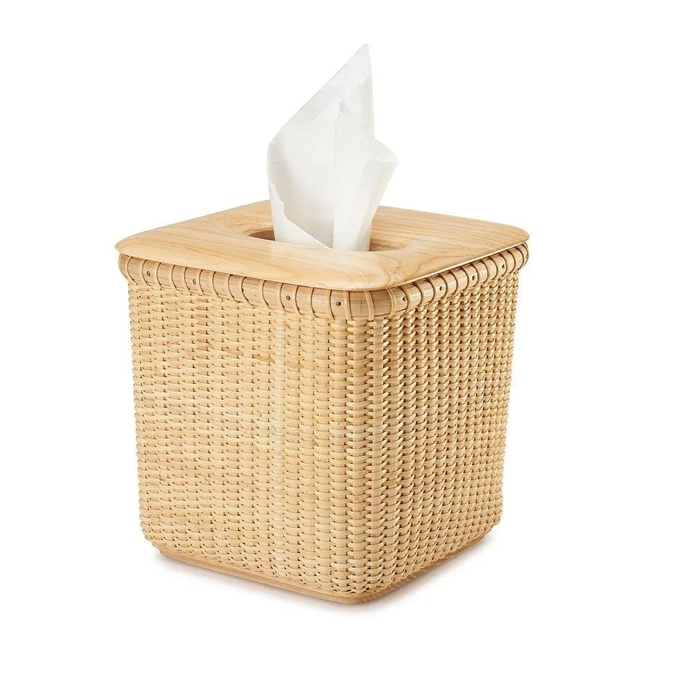 Tengtian Nantucket Basket Extraction Paper Basket Tissue BoxToilet Paper Storage Containers Paper Towel Holders Woven Rattan Handwoven Square Rattan Tissue Box Cover Office Kitchen Bath Living(Oak)
