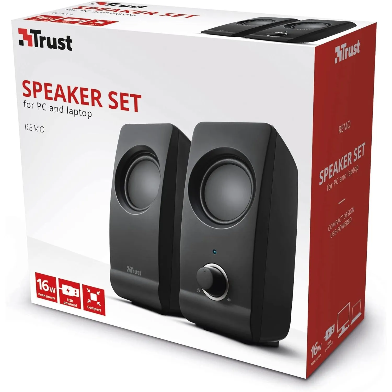 Trust Remo 2.0 PC Lautsprecher Boxen 16 W (8 W RMS) 3,5 mm Anschluss Strom über USB Soundsystem