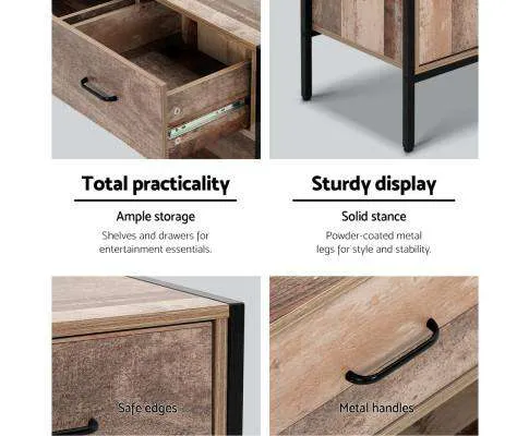 TV Stand Entertainment Unit Storage Cabinet Industrial Rustic Wooden 120cm