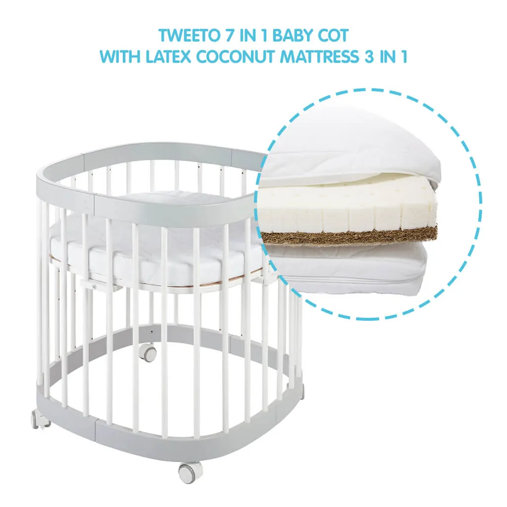 Tweeto 7 in 1 Baby Cot Gray/White Multifunctional