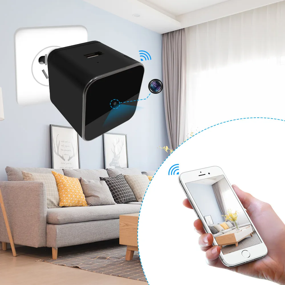 USB Charger Camera Wireless Wi-Fi Night Vision 1080p HD Video Recorder Push Notifications
