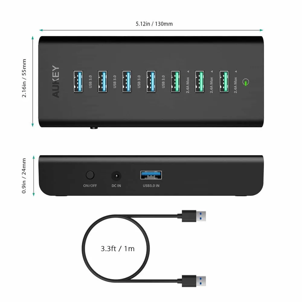 USB Hub with 3 Charging Ports and 4 USB 3.0 Data Ports CB-H19