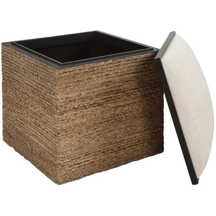 Uttermost Island Beige Performance Fabric Coastal Style Square Accent Stool