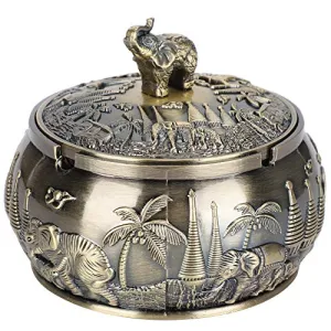 Vintage Ashtray, Zinc Alloy Metal Windproof Ashtray for Outdoor Home Decoration Craft Gift, 3.9 x 3.3in