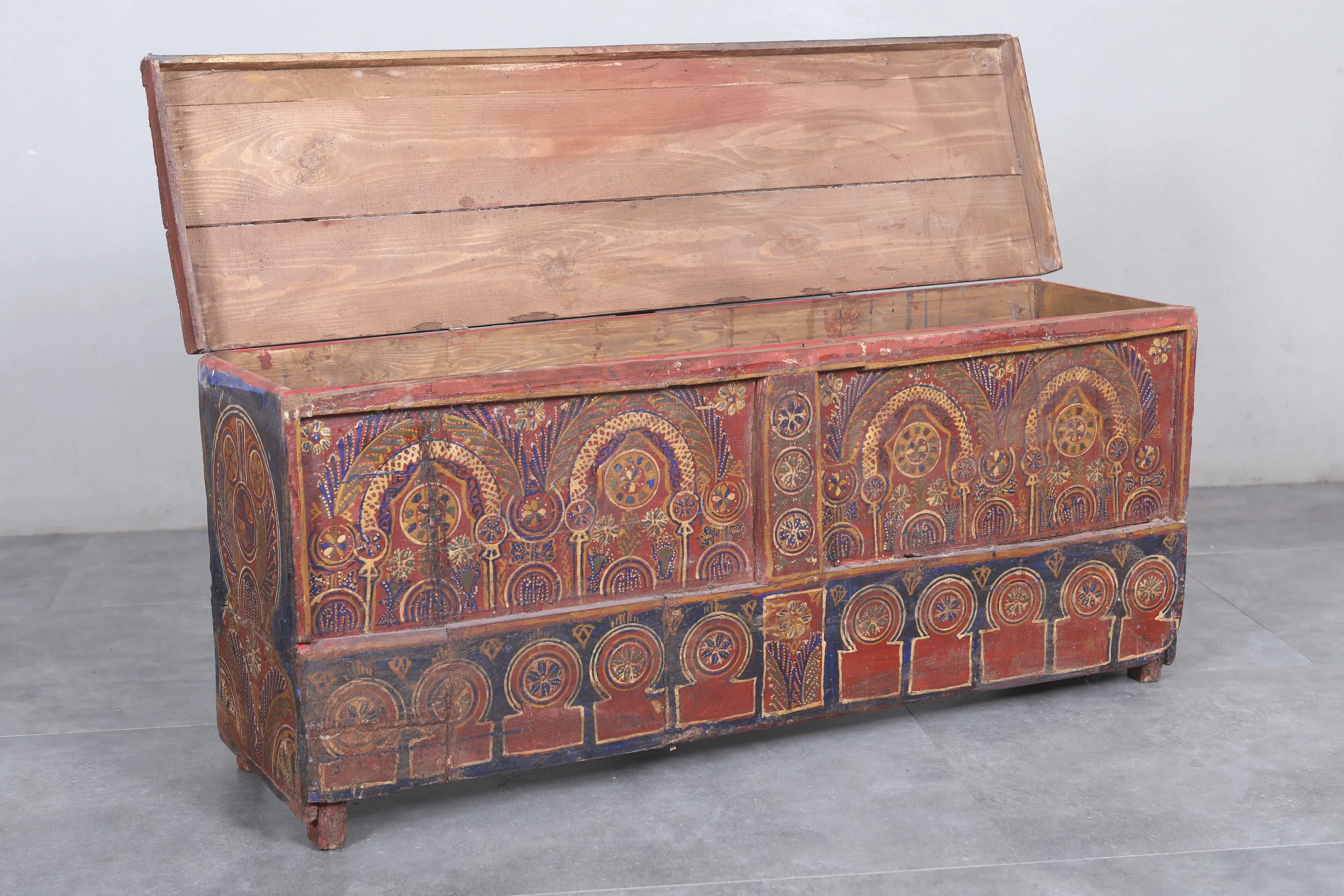Vintage Moroccan chest  H 20.4  inches x W 49.6 inches x D 13.7 inches