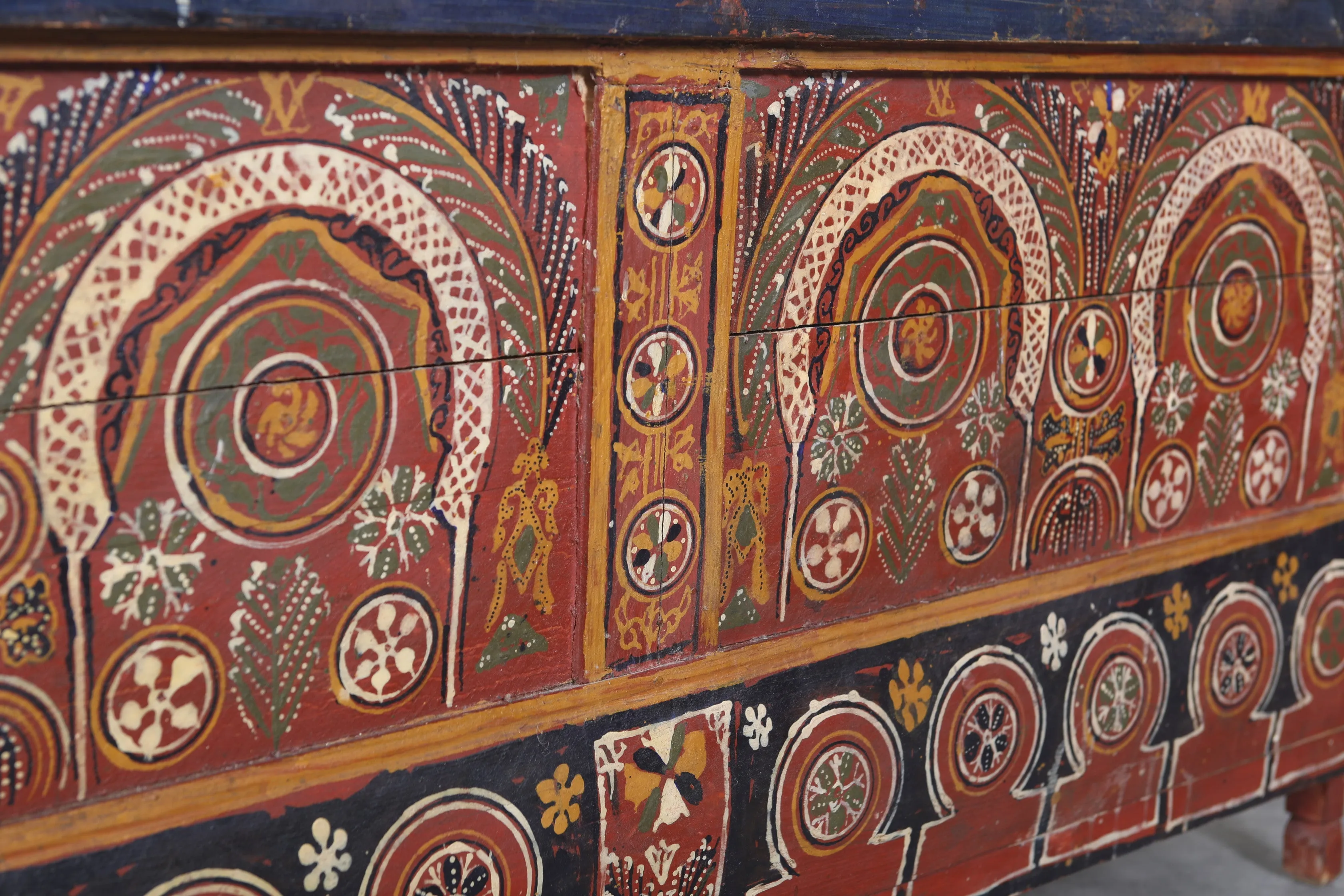 Vintage Moroccan chest  H 22.4 inches x W 51.1 inches x D 13.7 inches