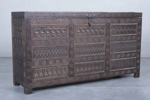 Vintage Moroccan chest  H 27.5 INCHES X W 51.1 INCHES X D 14.5 INCHES