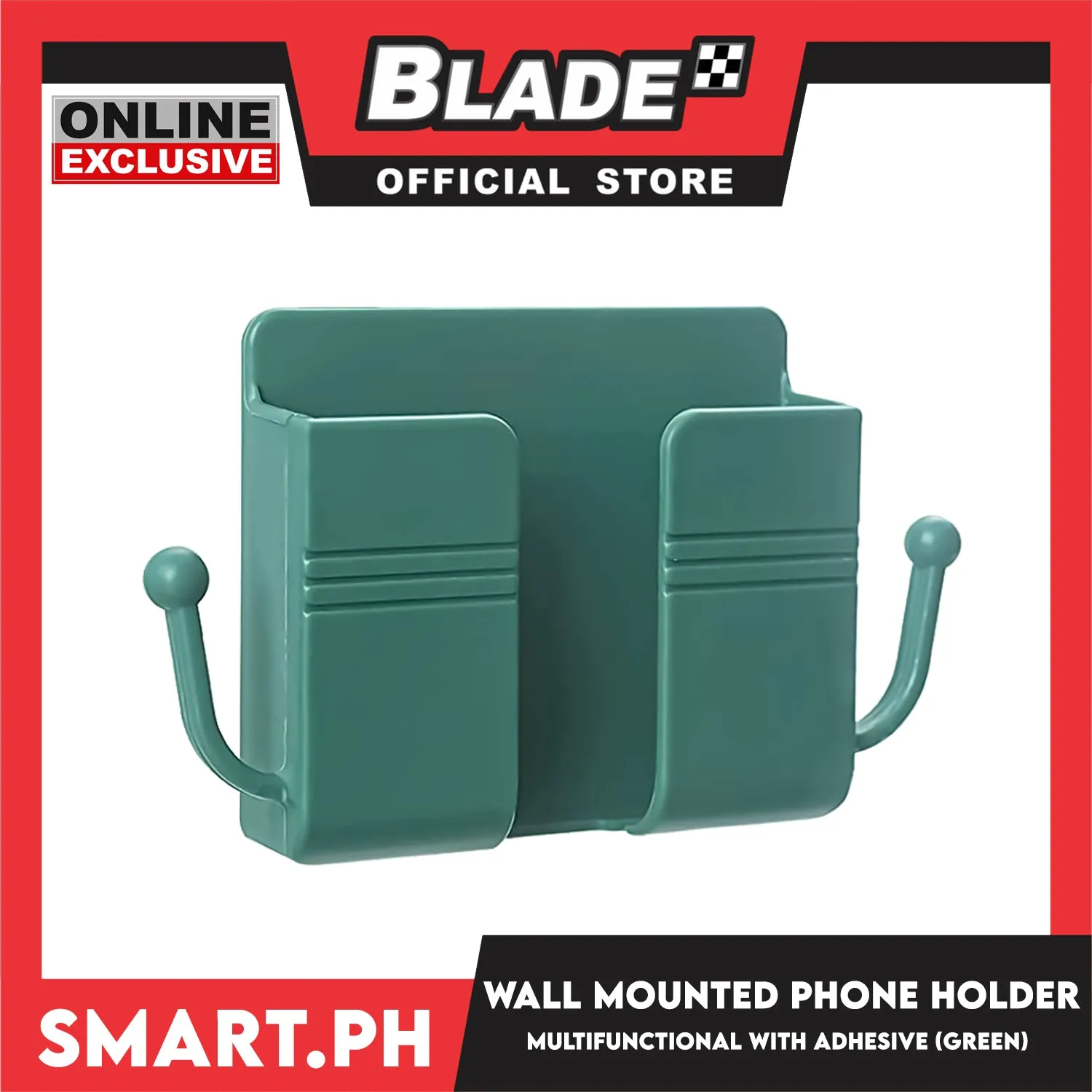 Wall Mounted Phone Holder Organizer with Adhesive (Green) Multifunctional Holder, Remote Control, Mobile Phone, Charging Storage Holder