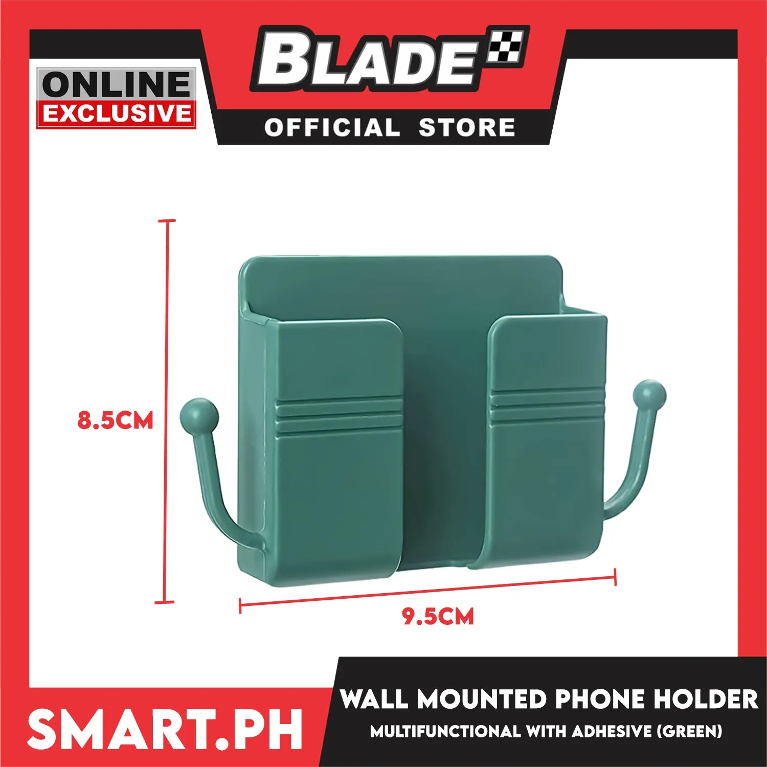 Wall Mounted Phone Holder Organizer with Adhesive (Green) Multifunctional Holder, Remote Control, Mobile Phone, Charging Storage Holder