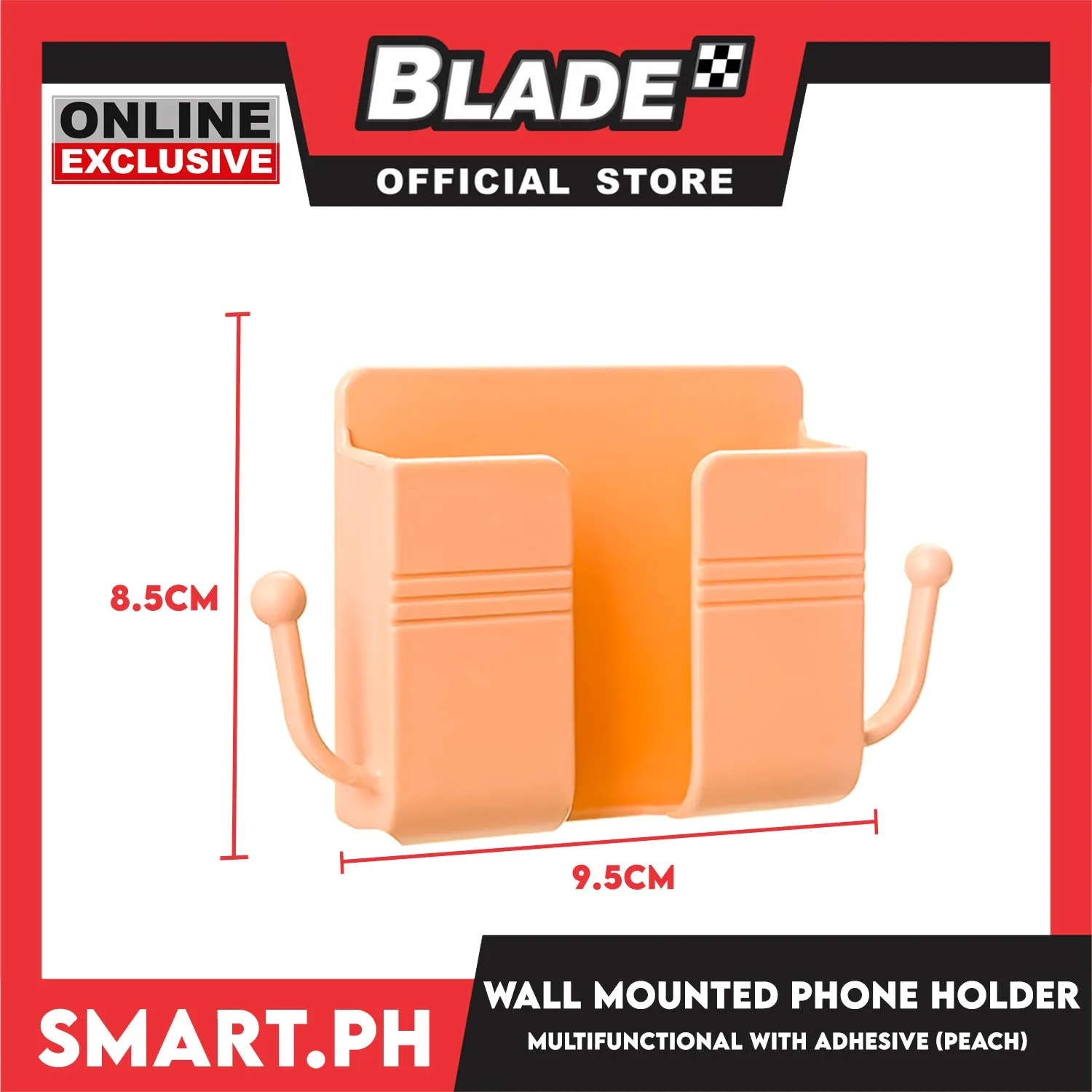 Wall Mounted Phone Holder Organizer with Adhesive (Peach) Multifunctional Holder, Remote Control, Mobile Phone, Charging Storage Holder