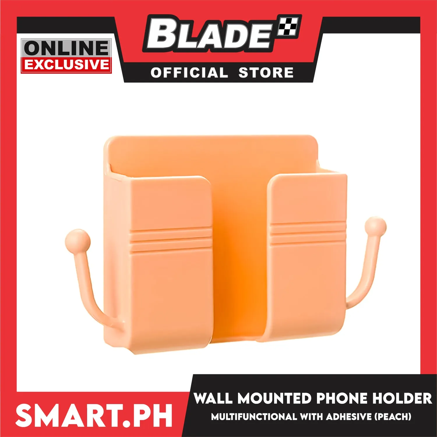 Wall Mounted Phone Holder Organizer with Adhesive (Peach) Multifunctional Holder, Remote Control, Mobile Phone, Charging Storage Holder