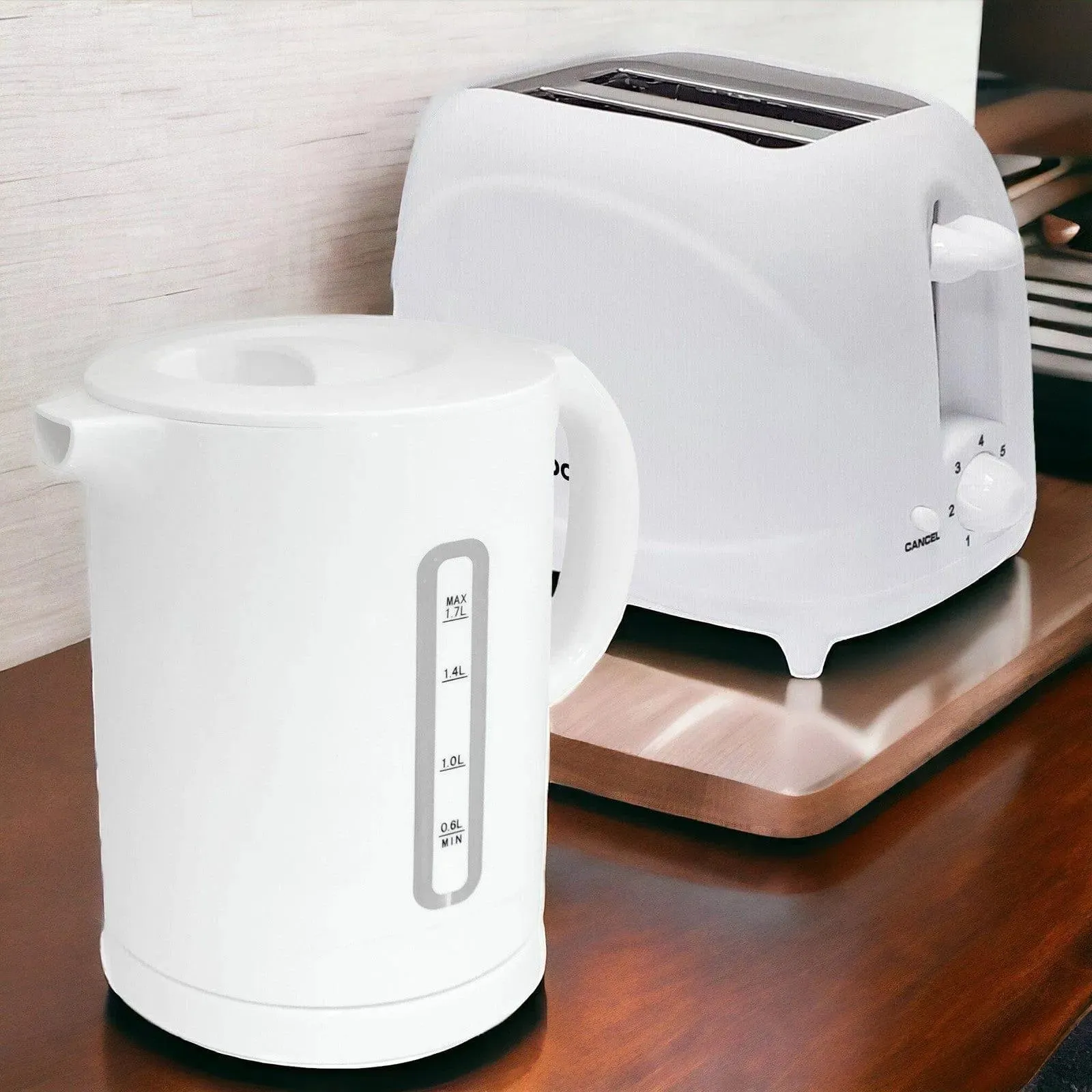 White 1.7L Cordless Electric Kettle & 2 Slice Toaster Set