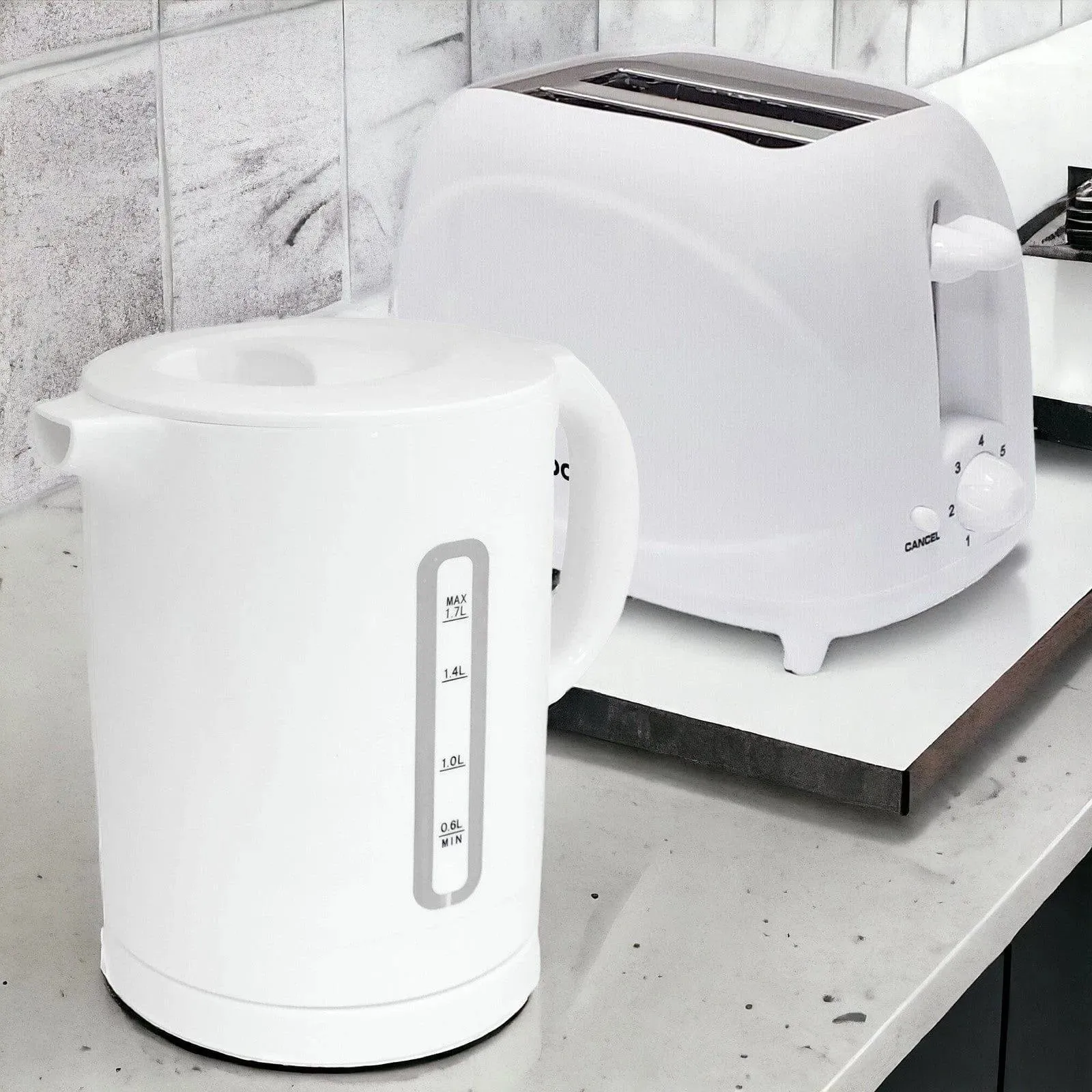 White 1.7L Cordless Electric Kettle & 2 Slice Toaster Set