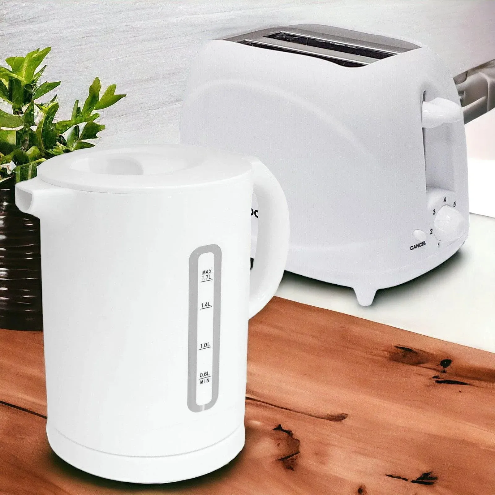 White 1.7L Cordless Electric Kettle & 2 Slice Toaster Set