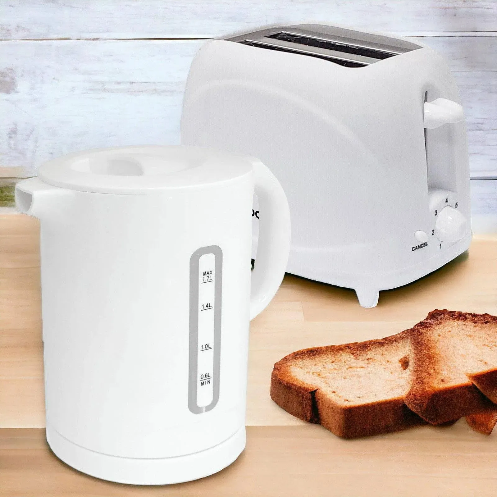 White 1.7L Cordless Electric Kettle & 2 Slice Toaster Set