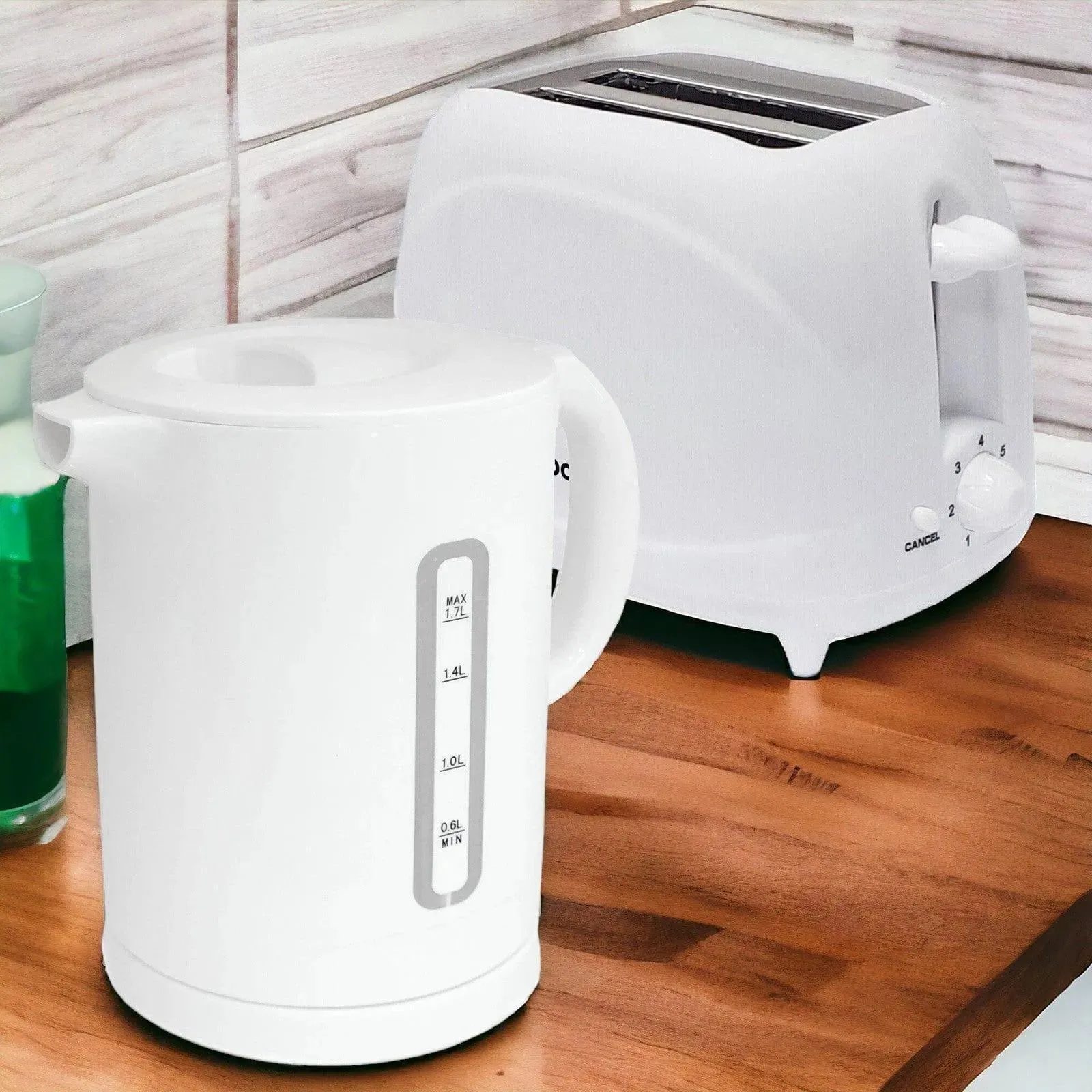 White 1.7L Cordless Electric Kettle & 2 Slice Toaster Set