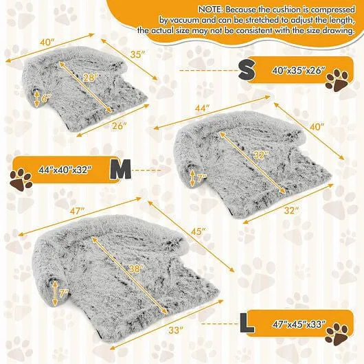 White Plush Calming Dog Couch Bed with Anti-Slip Bottom-M - Color: White - Size:
