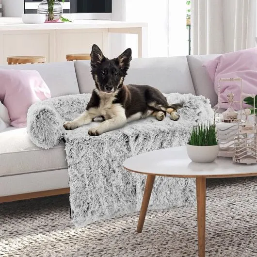 White Plush Calming Dog Couch Bed with Anti-Slip Bottom-M - Color: White - Size: