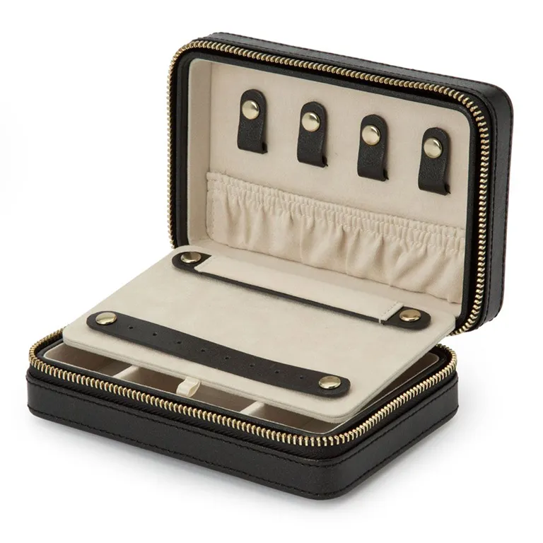 WOLF Leather Jewelry Zip Case in Black Anthracite