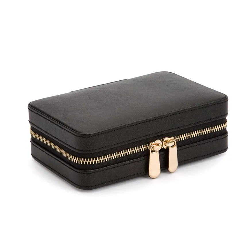 WOLF Leather Jewelry Zip Case in Black Anthracite