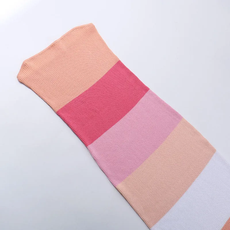 women's Color Blocking Woolen Dress, Color Blocking Bodycon Tube Dress