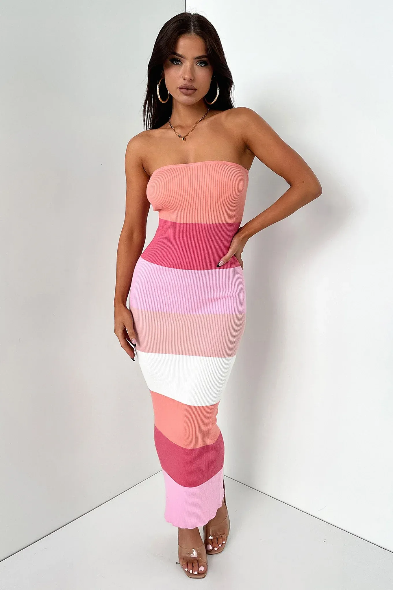 women's Color Blocking Woolen Dress, Color Blocking Bodycon Tube Dress