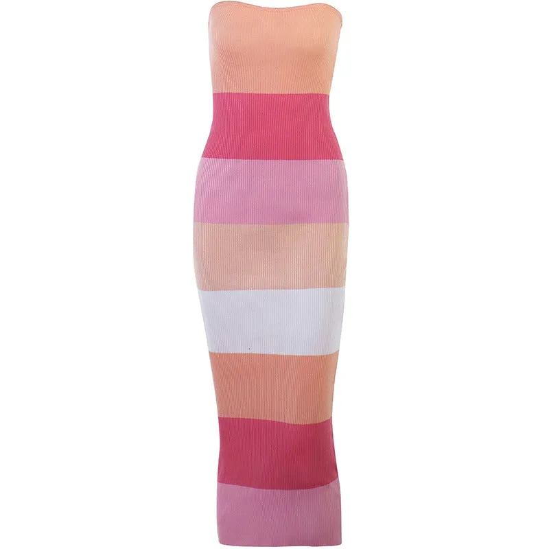 women's Color Blocking Woolen Dress, Color Blocking Bodycon Tube Dress