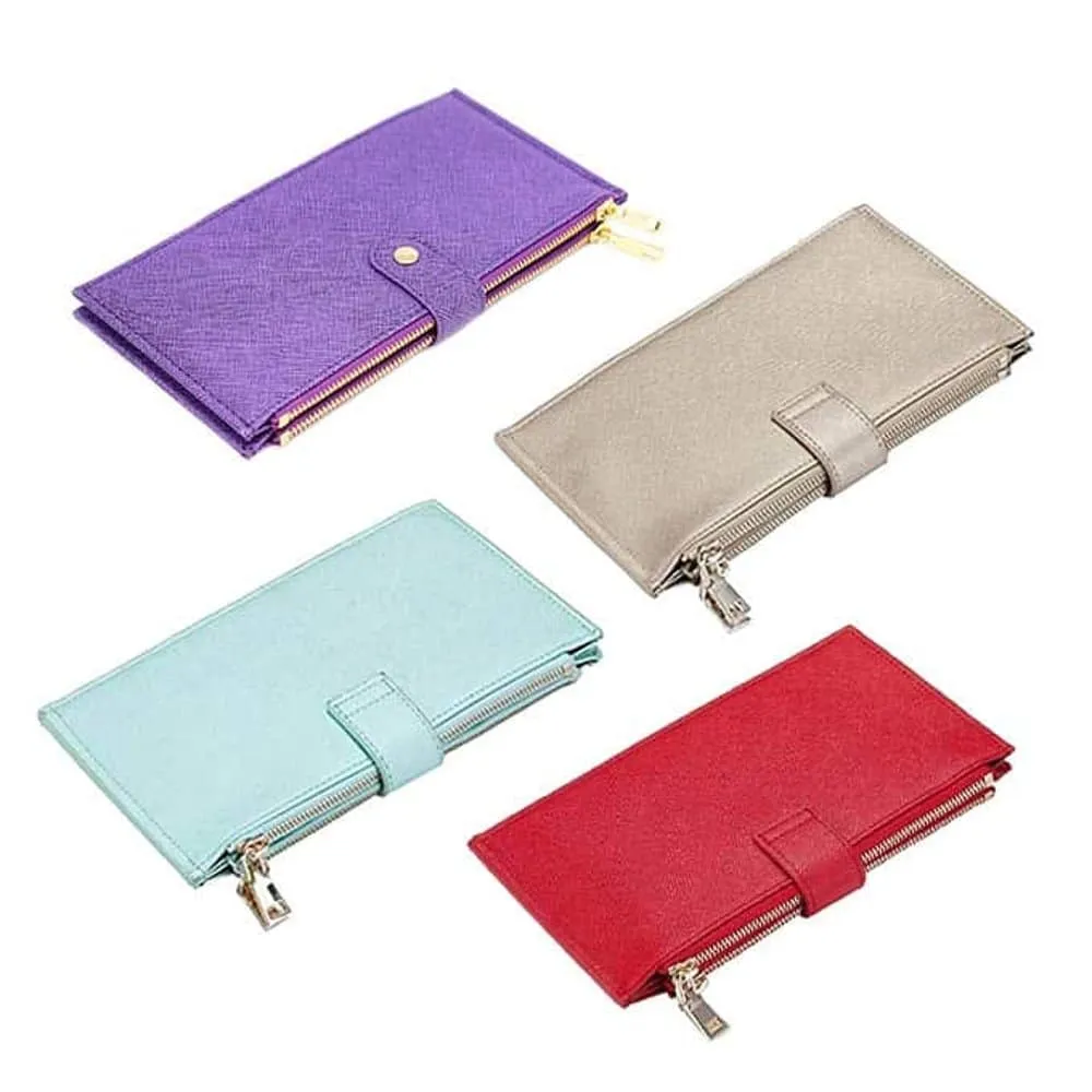 Womens Wallet RFID Blocking Bifold Multi Card Case Wallet with Zipper Pocket Crosshatch - Light Blue