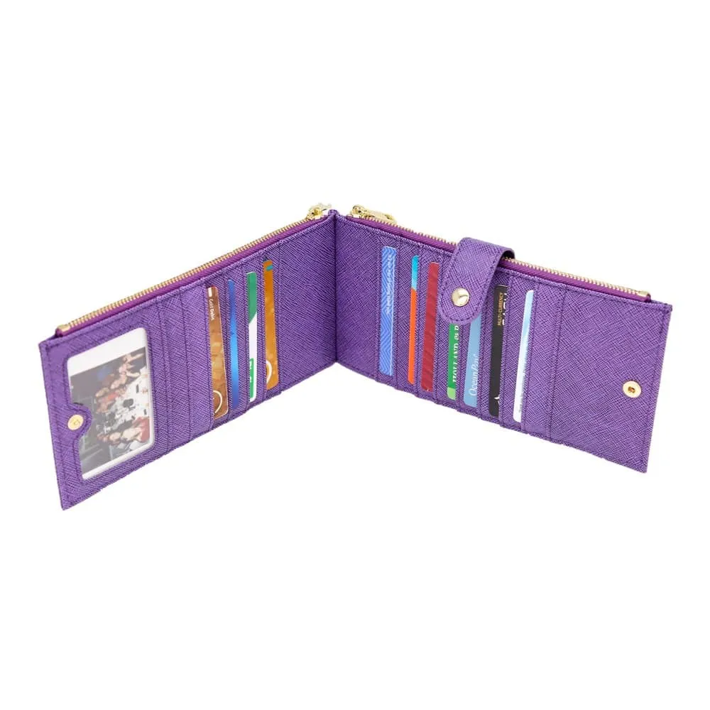 Womens Wallet RFID Blocking Bifold Multi Card Case Wallet with Zipper Pocket Crosshatch - Light Blue