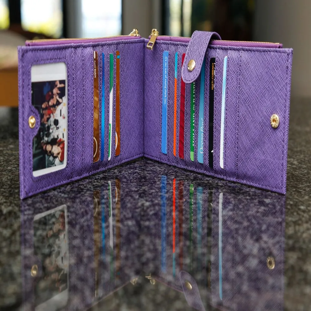 Womens Wallet RFID Blocking Bifold Multi Card Case Wallet with Zipper Pocket Crosshatch - Light Blue