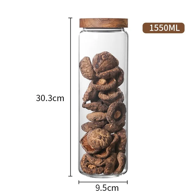 Wood Lid Glass Jar Sealed Kitchen Storage Bottle
