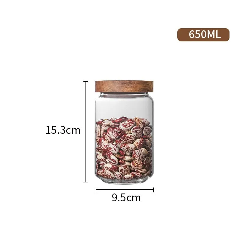 Wood Lid Glass Jar Sealed Kitchen Storage Bottle