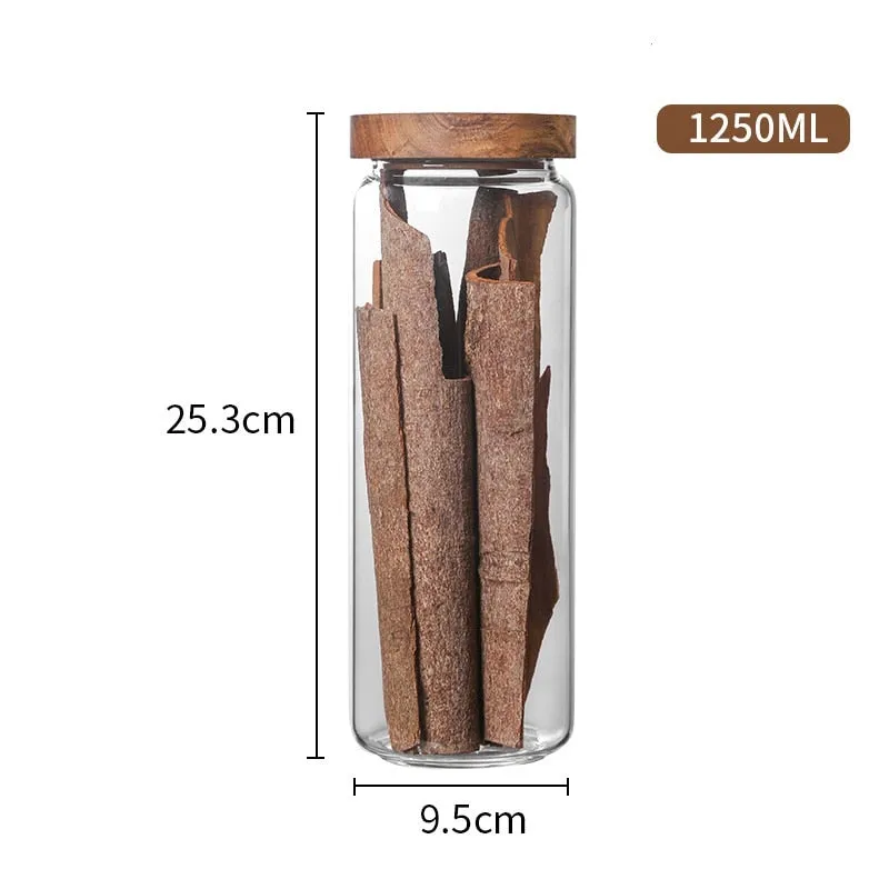 Wood Lid Glass Jar Sealed Kitchen Storage Bottle