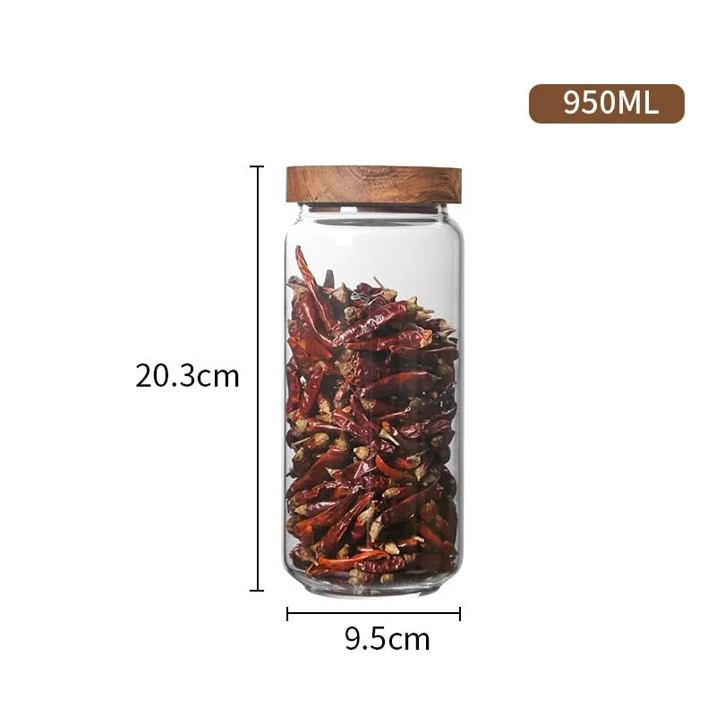Wood Lid Glass Jar Sealed Kitchen Storage Bottle