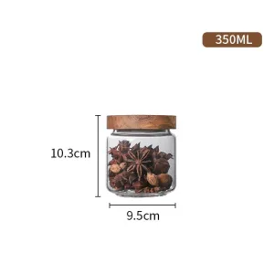 Wood Lid Glass Jar Sealed Kitchen Storage Bottle