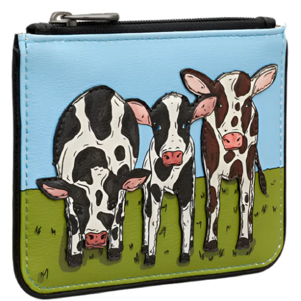 Yoshi Moo Family Black Leather Zip Top Purse