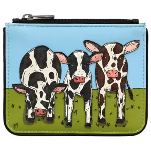 Yoshi Moo Family Black Leather Zip Top Purse